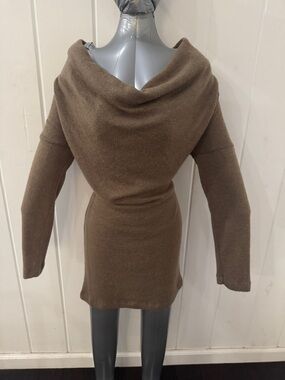 Off-Shoulder Taupe Knit Sweater Dress